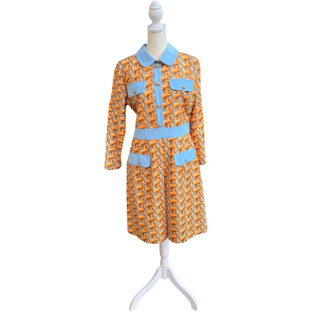 Burryco Orange And Light Blue Unicorn Patterned Dress. Size 6 Nwt